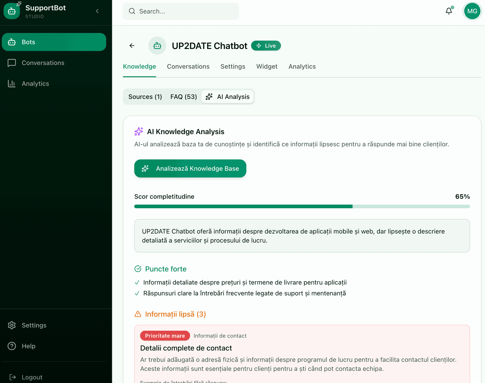 SupportBot Studio - Plataforma IA para chatbots personalizados